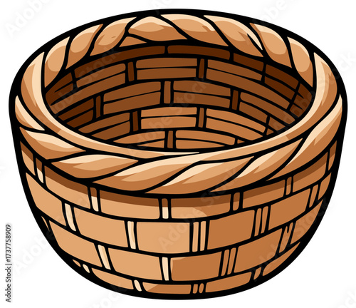Woven Wicker Container with Thick Twisted Rim and Natural Texture