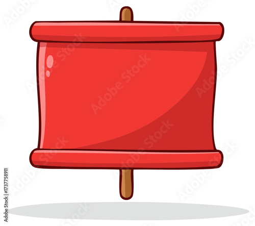 Vibrant Red Blank Cartoon Scroll Banner for Custom Text Message