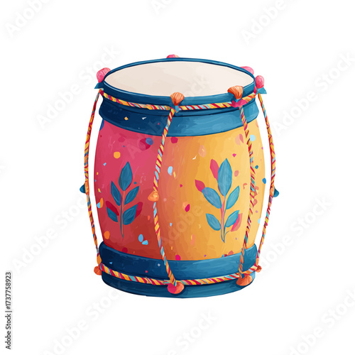A Simple flat 2D illustration of festive drum Collection isolated on a white background, AI, flat 2d design, ideal for animation, UI/UX design, mobile apps, web design, digital illustrations