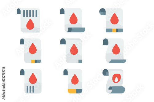 Medical tests flat icon set. featuring blood test, lab results, forms, healthcare documentation, diagnostic symbols
