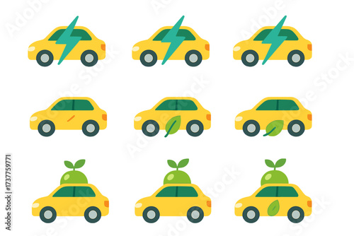Electric vehicle silhouette icon set. featuring electric, hybrid, eco-friendly, sustainable, and green cars