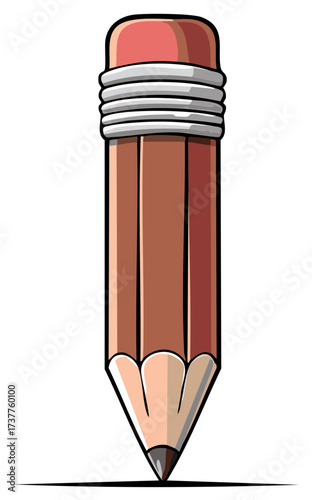 Stylized illustration of a sharpened wooden pencil with a pink eraser and metallic ferrule