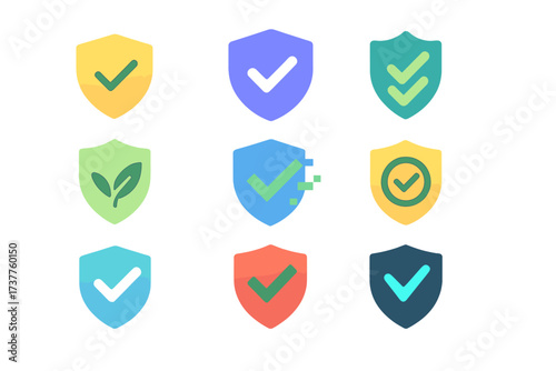 Security and approval neon silhouette icon set. featuring checkmark, shield, verification, and approval symbols
