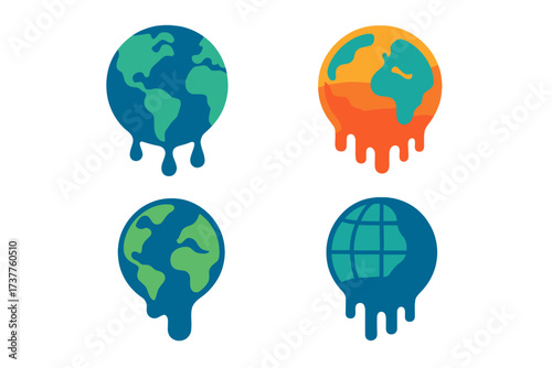 Environmental issues flat icon set. featuring earth, pollution, climate change, and global warming symbols