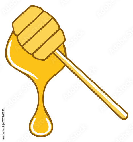 Golden natural honey dripping from a classic wooden dipper vector illustration