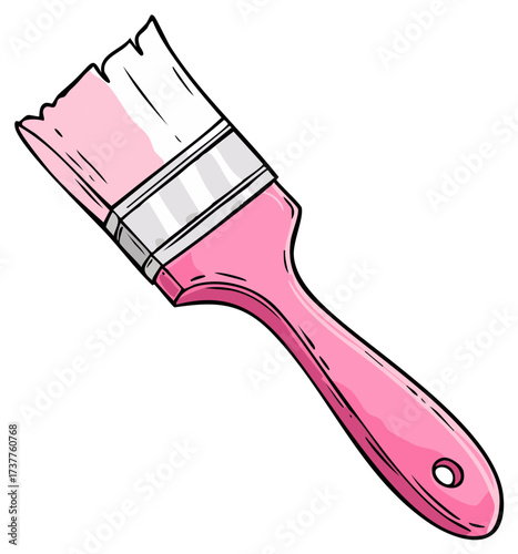 Vibrant pink paintbrush with white bristles, creative illustration, crafting art supplies, home improvement equipment.