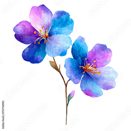 A Watercolor hand-painted honesty flower branch and green leaves with realistic texture on a white background, botanical fruit illustration, flat watercolor painting, simple and detailed design.