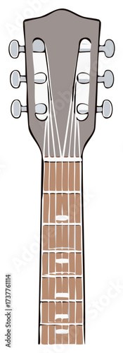 Acoustic Guitar Headstock with Tuning Pegs and Fretboard Illustrated View from Top Ready for Music Performance