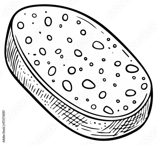 Hand-drawn sponge in black and white illustration.