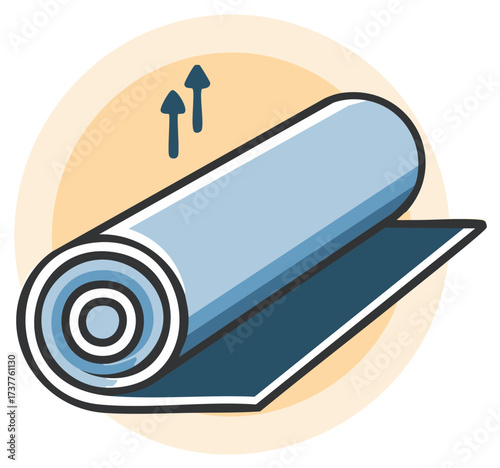 Illustrated Roll of Material with Directional Arrows and Abstract Graphic Style