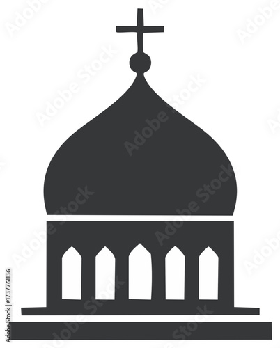 Silhouette of a Dome Topped Orthodox Church With Cross Vector Illustration