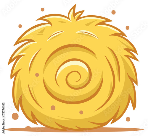 Cute fuzzy yellow creature rolling along happily with dust trail illustration
