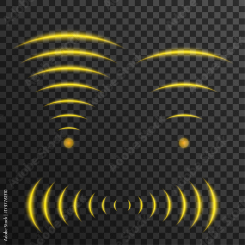 Futuristic digital wallpaper with circular glowing waves. Illustration of radio signal, vibration and echo location. Abstract neon design for posters, covers and web templates in modern style.