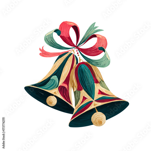 Flat 2D icon, minimalist design, clipart, A Simple flat 2D icon jingle bells illustration isolated on a white background, vector, flat design, animation design