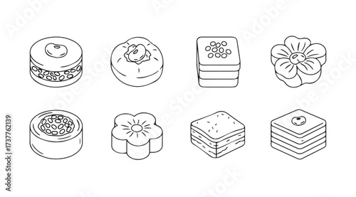 Vector art of oriental sweets outline