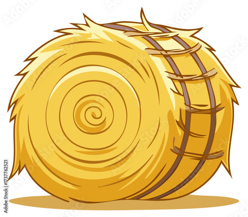 Round Yellow Hay Bale with Twine Straps on the Ground