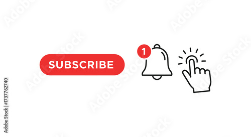 Red subscribe button with notification bell and hand click icon illustration
