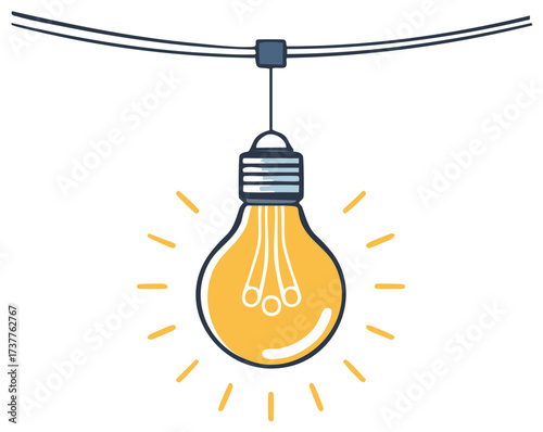 Hanging illuminated light bulb drawing representing a bright idea and creative thinking