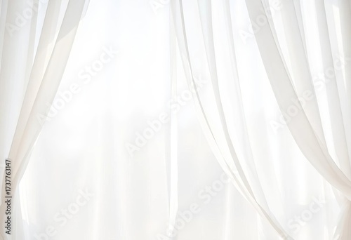 Soft, white sheer curtains billow gently in a breeze, creating a dreamy backdrop,  sheer fabric,  photography background