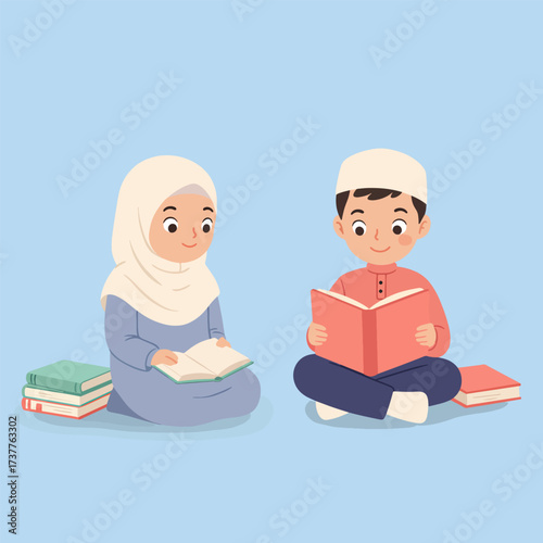 Happy Muslim Kids Reading Books, Learning Islam, Diverse Childhood Education