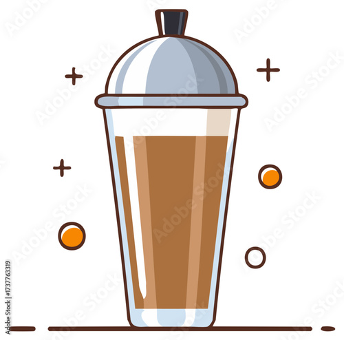 Refreshing Iced Coffee Drink in Tall Glass with Lid and Bubbles