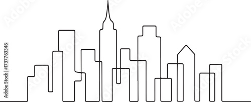 Continuous single line cityscape illustration one stroke outline of urban buildings with editable stroke for modern skyline background vector art