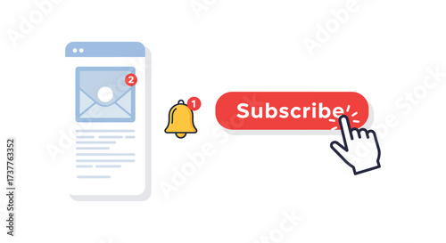 Digital notification and subscription concept with phone bell and hand