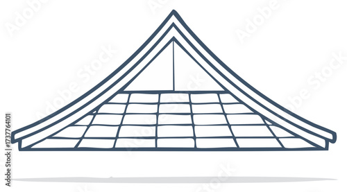Traditional East Asian roof illustration with distinctive triangular peak and patterned tile grid