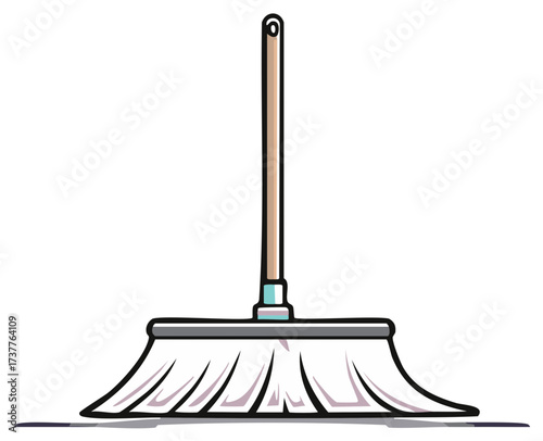 Cleanly Illustrated Mop with Wooden Handle and White Cloth Head