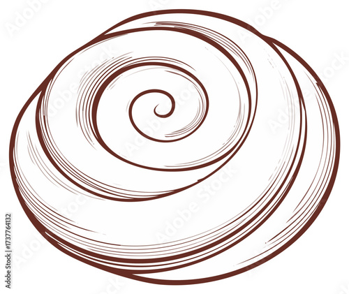 Danish Pastry Bun Swirl Hand-Drawn Line Art Illustration