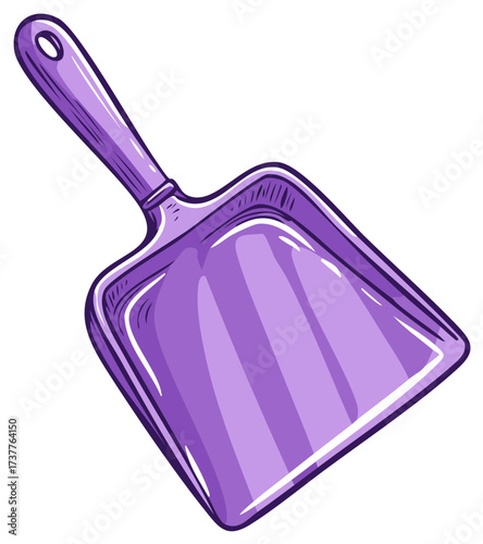 Purple Plastic Dustpan Isolated, Cleaning Tool for Collecting Dust and Dirt in Home or Workplace, Vector Illustration