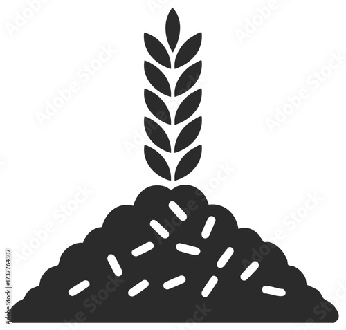 Harvested cereal grains pile with a wheat stalk agriculture symbol