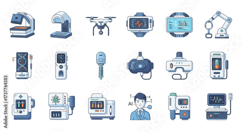 Collection of modern technological devices and equipment for various applications.