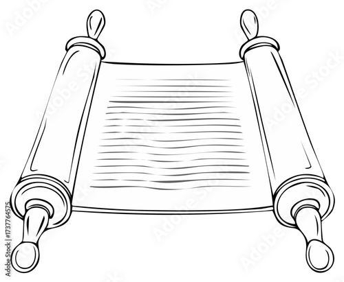 Vector outline illustration of an ancient parchment scroll with blank lines perfect for historical or religious designs