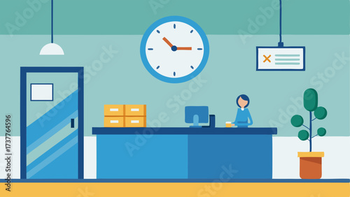 A large wall clock hung behind the reception desk ensuring patients were aware of their wait time.