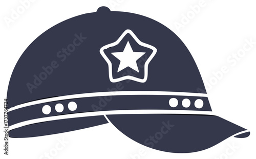 Navy blue cap with white star emblem and decorative buttons