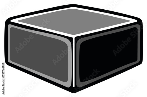 Isometric grey box with rounded corners, shadow effect, geometric design.