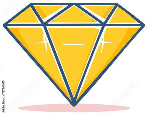 Stylized yellow diamond with blue outline and subtle sparkle effect