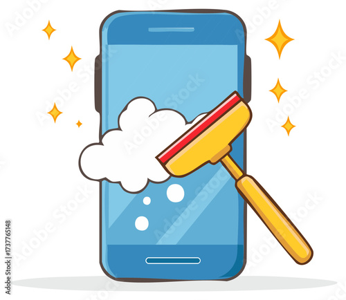 Cleaning a smartphone screen with a yellow squeegee