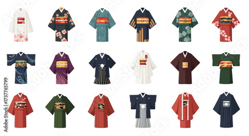 Collection of Traditional Japanese Kimono Outfits.