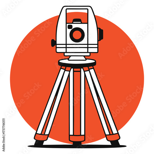 Modern surveying instrument icon with orange circle background for photography and videography 