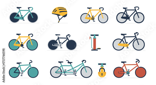 Collection of various bicycles and cycling accessories for recreational activities.