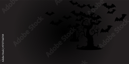 Halloween illustration background with bat ornaments in the darkness of the night, colored black grey