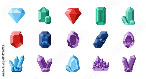 Collection of various colorful gemstones and crystals in different shapes.