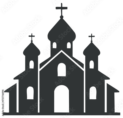 Orthodox church silhouette icon with multiple onion domes and crosses