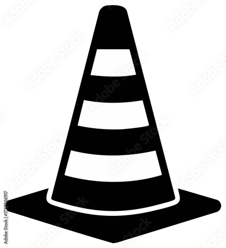 Black and white traffic cone graphic illustration, road safety design