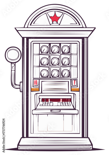 Traditional slot machine gaming device with iconic lever and lucky star