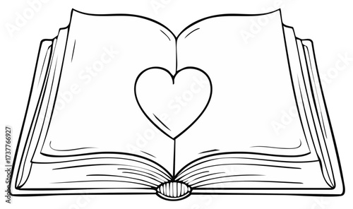 Open book with a heart illustration, concept of love for literature and knowledge