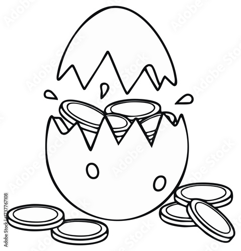 Hatching egg with coins wealth concept illustration