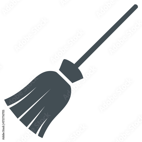 Dark broom illustration isolated on white, cleaning, home chore symbol.